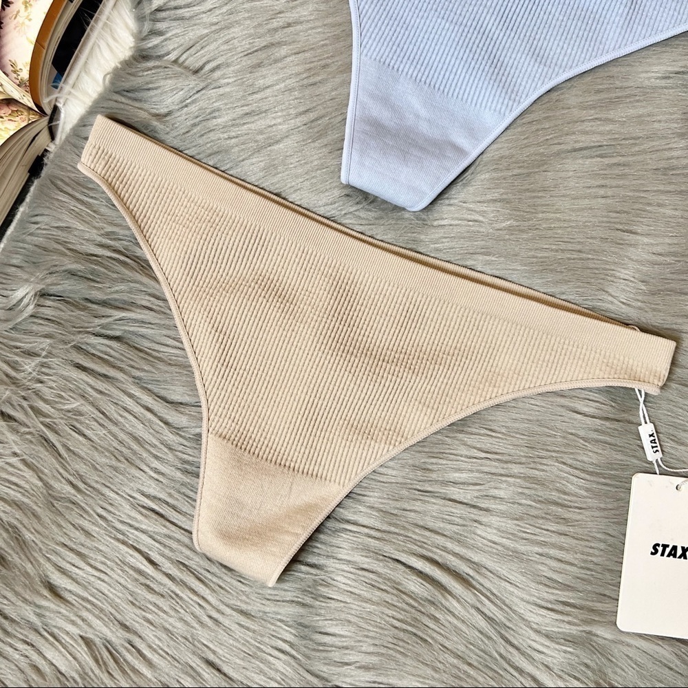 NWT STAX TWO Seamless Tan & Blue Thong Women’s Workout Underwear Sz 2X - Picture 3 of 8